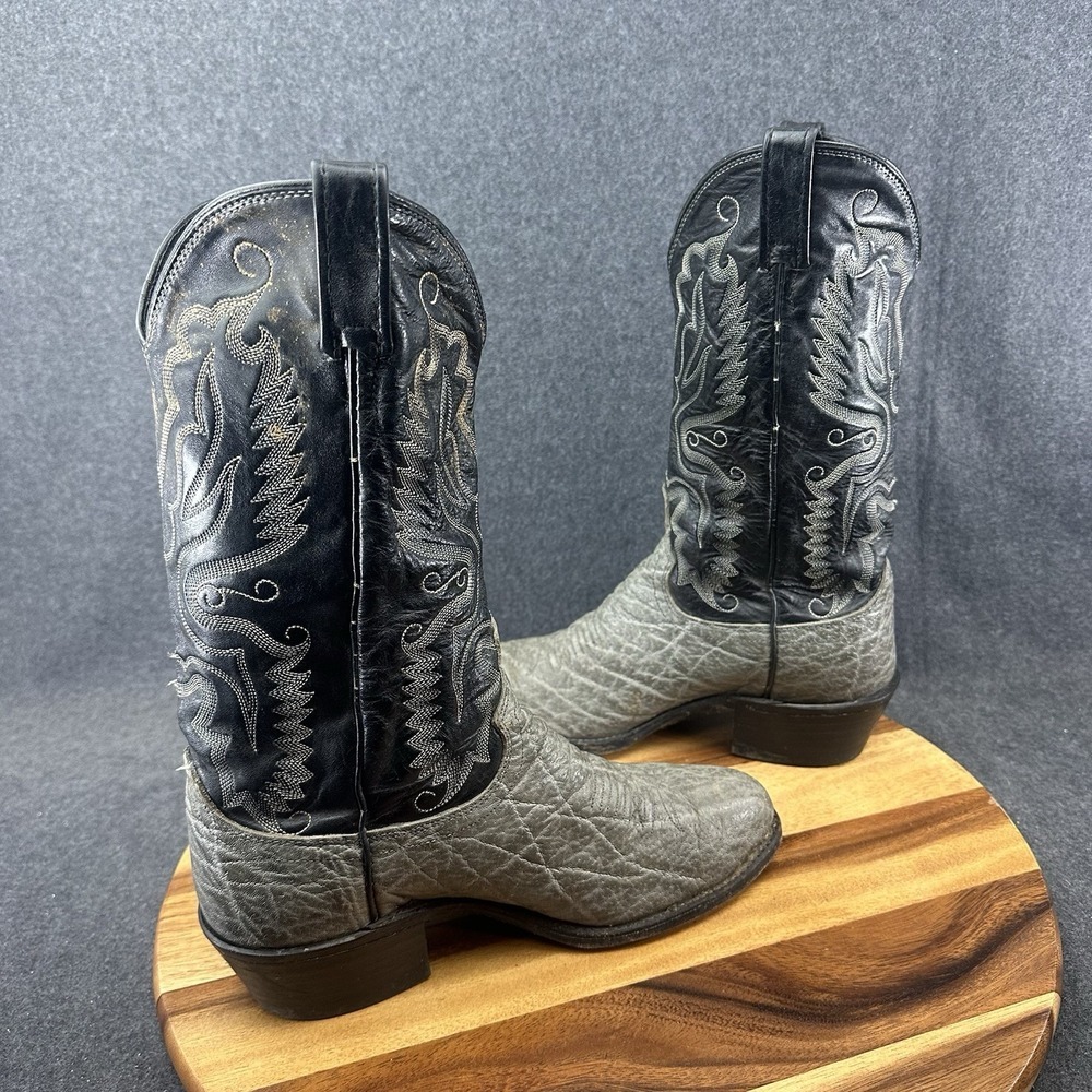 Vintage Dan Post Cowboy Boots 8EW Exotic Safari Print Bullhide Cow Leather Gray - Picture 9 of 16